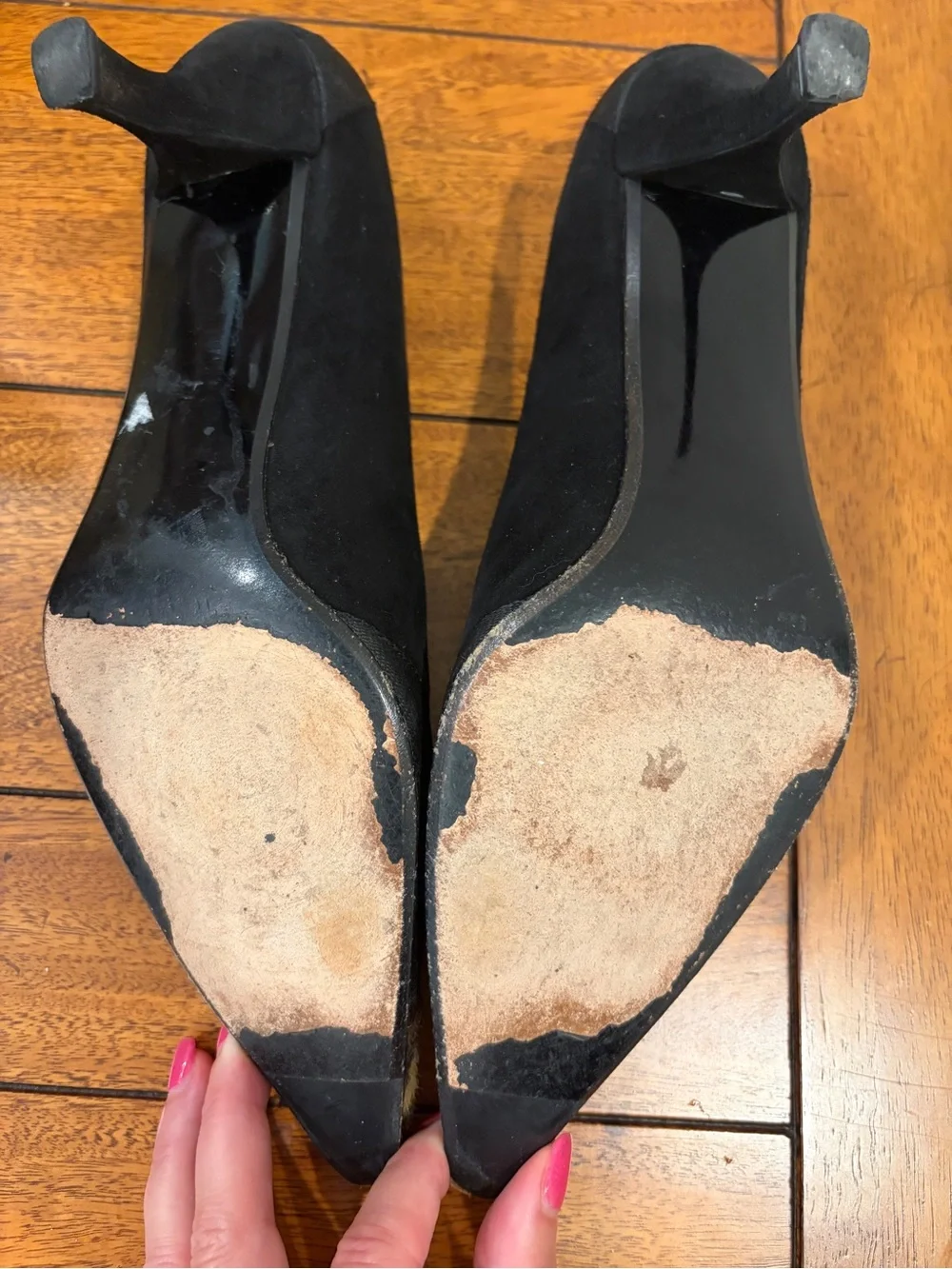 Stuart Weitzman Black suede kitten heel Pumps with Leopard Print Pointed Toe 7.5